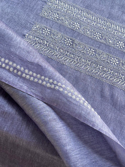 Lavender Shade Linen Chikankari Unstitched Men's Kurtas Fabric