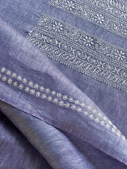 Lavender Shade Linen Chikankari Unstitched Men's Kurtas Fabric