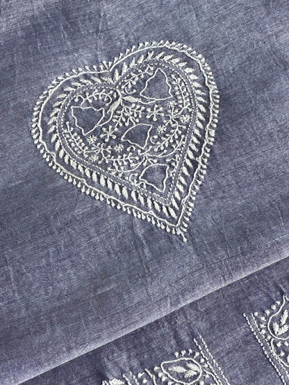 Lavender Shade Linen Chikankari Unstitched Men's Kurtas Fabric