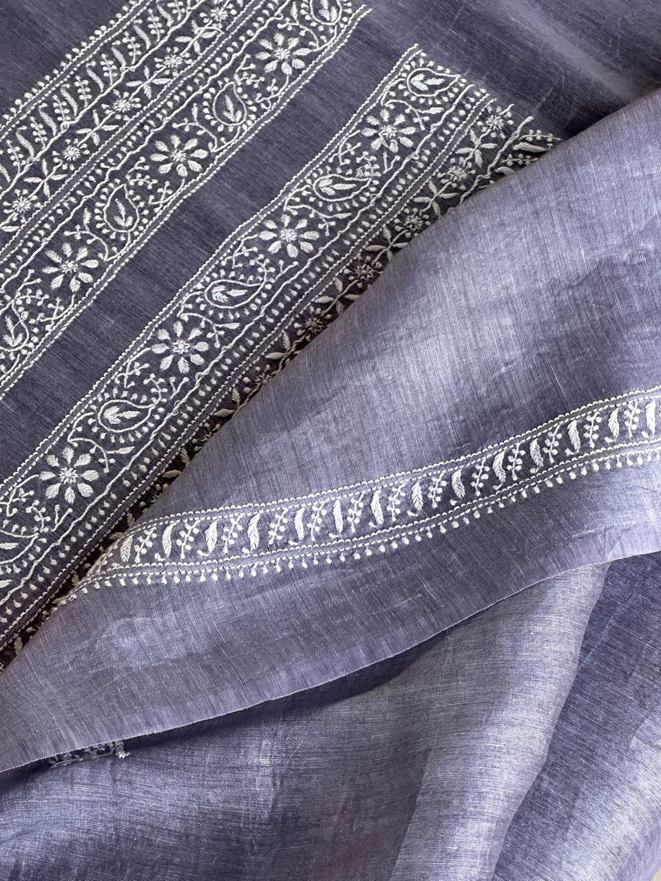 Lavender Shade Linen Chikankari Unstitched Men's Kurtas Fabric
