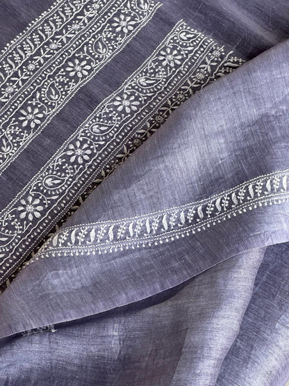 Lavender Shade Linen Chikankari Unstitched Men's Kurtas Fabric