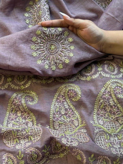 Lavender Tissue Silk Fine Chikankari Boota Dupatta
