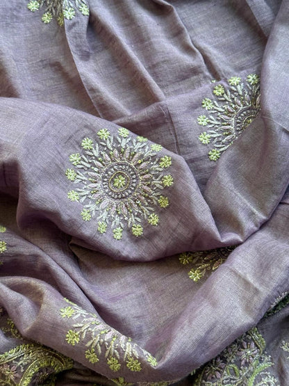 Lavender Tissue Silk Fine Chikankari Boota Dupatta
