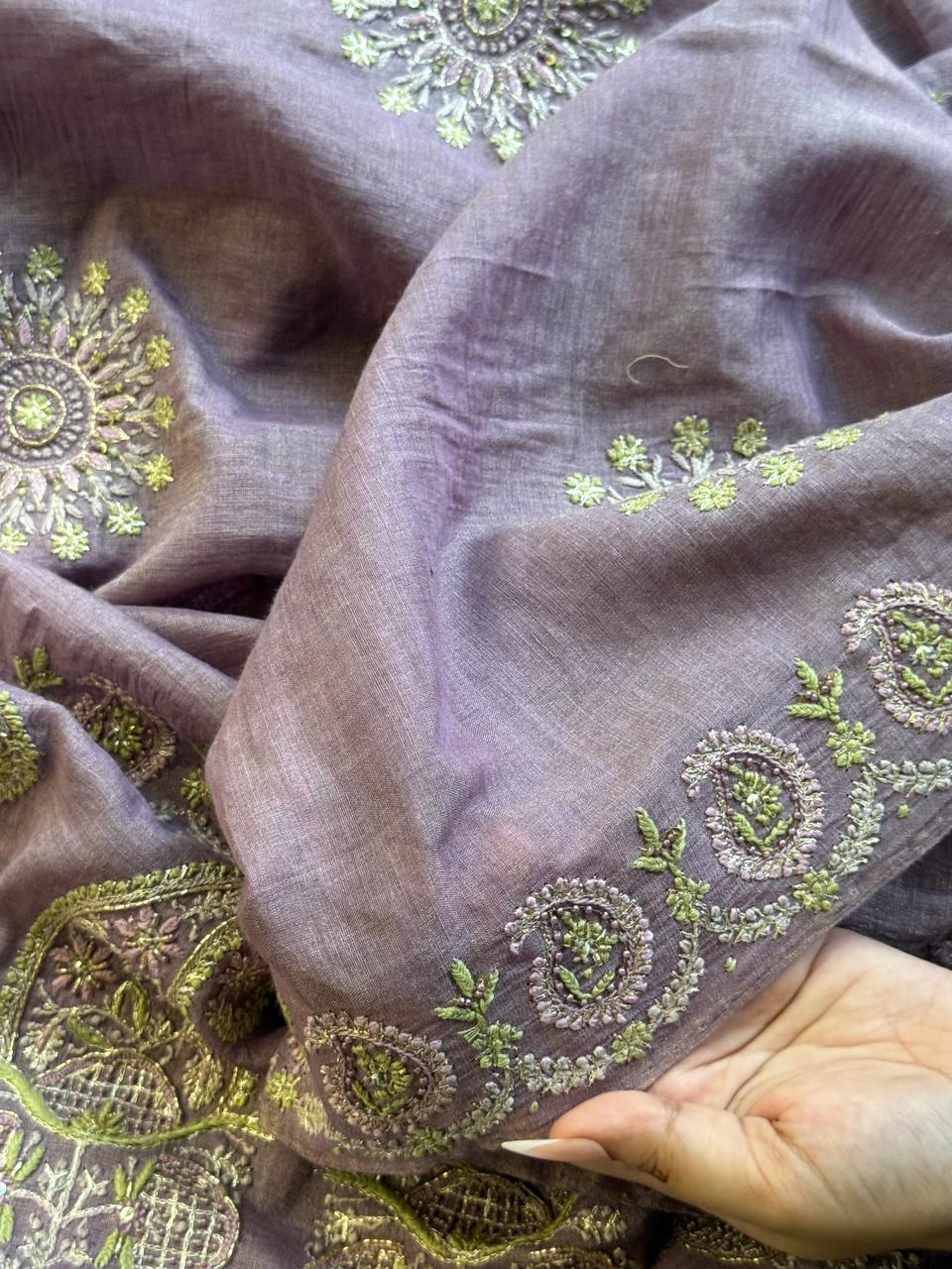 Lavender Tissue Silk Fine Chikankari Boota Dupatta