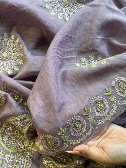 Lavender Tissue Silk Fine Chikankari Boota Dupatta