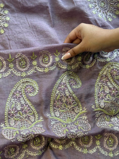 Lavender Tissue Silk Fine Chikankari Boota Dupatta