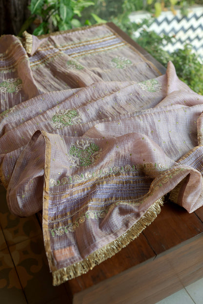 Lavender & Green Shade Tissue Kota Chikankari Unstitched Fabric