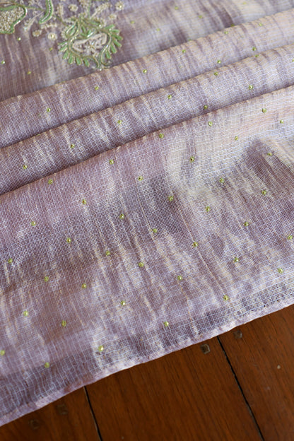 Lavender & Green Shade Tissue Kota Chikankari Unstitched Fabric