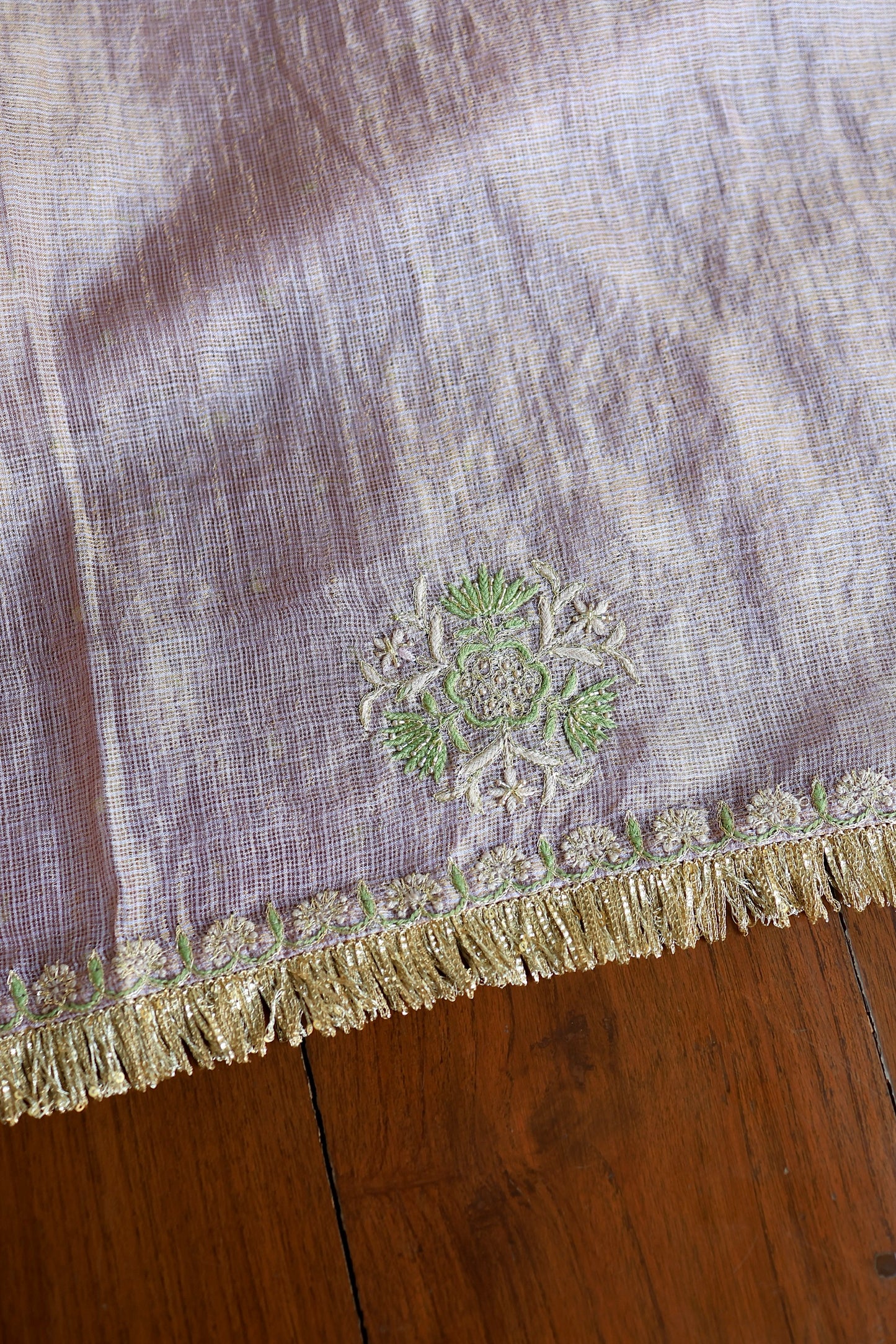Lavender & Green Shade Tissue Kota Chikankari Unstitched Fabric