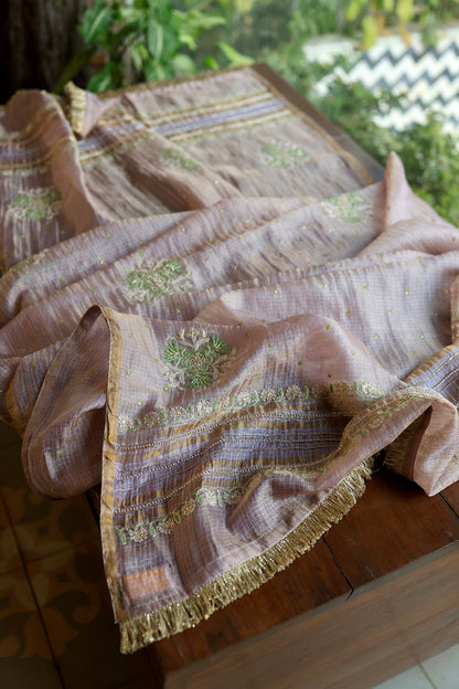 Lavender & Green Shade Tissue Kota Chikankari Unstitched Fabric