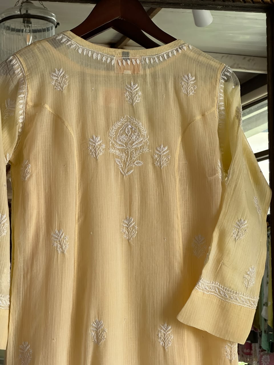 Lemon Sequinned Chikankari Kota Kurta & Dupatta Set