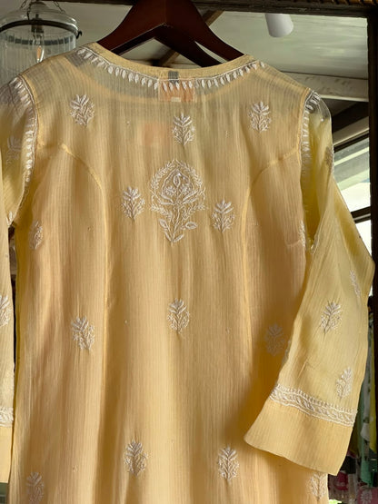 Lemon Sequinned Chikankari Kota Kurta & Dupatta Set