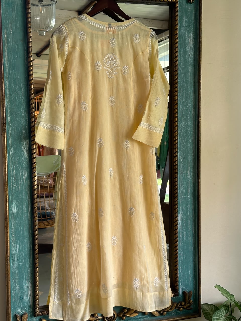 Lemon Sequinned Chikankari Kota Kurta & Dupatta Set