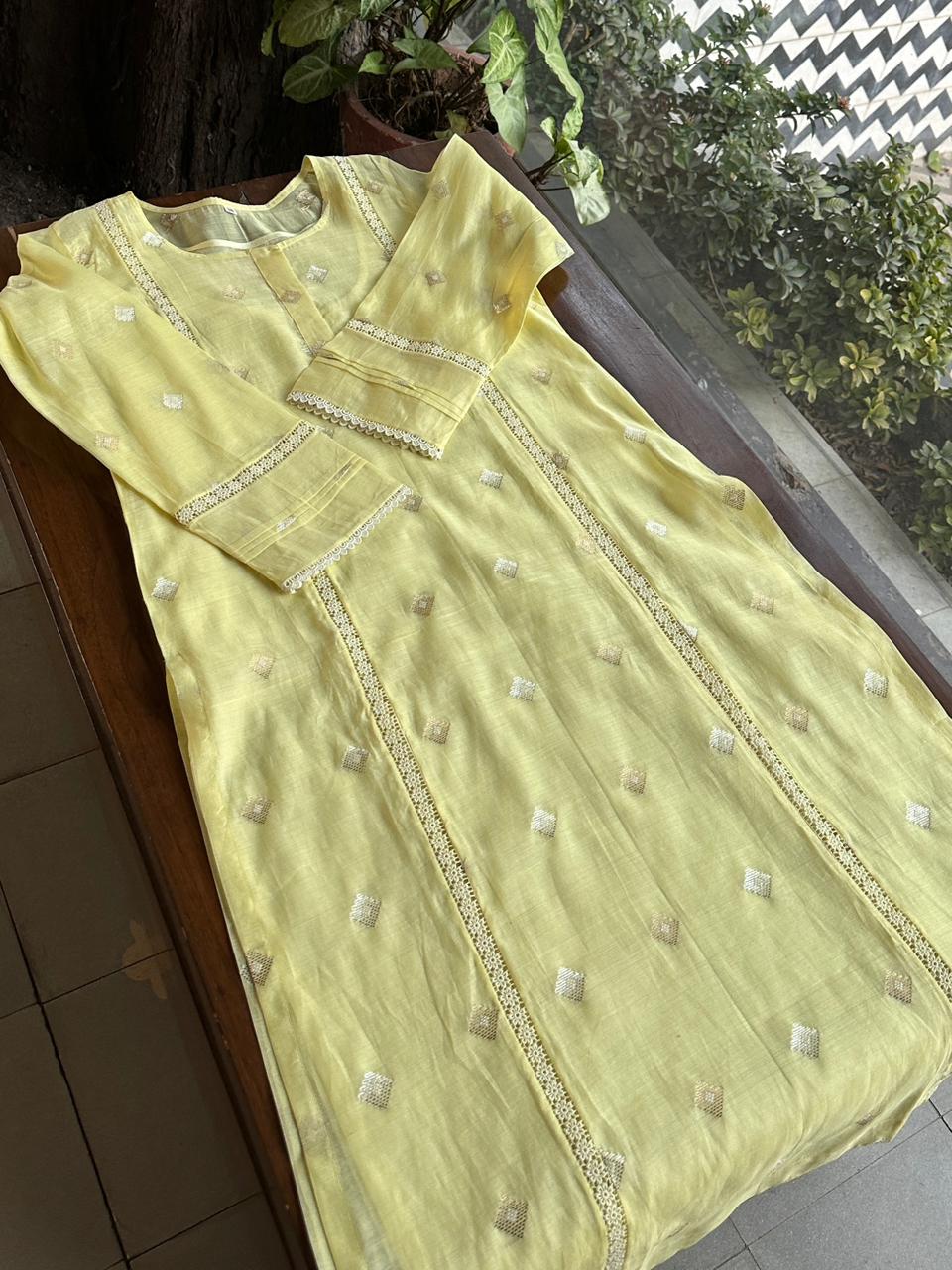 Lemon Shade Jamdani X Chikankari Ready To Wear Kurta Dupatta Set