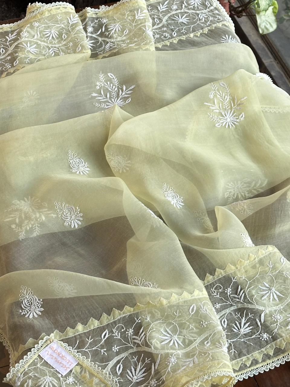 Lemon Shade Jamdani X Chikankari Ready To Wear Kurta Dupatta Set