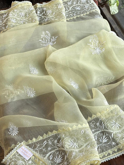 Lemon Shade Jamdani X Chikankari Ready To Wear Kurta Dupatta Set