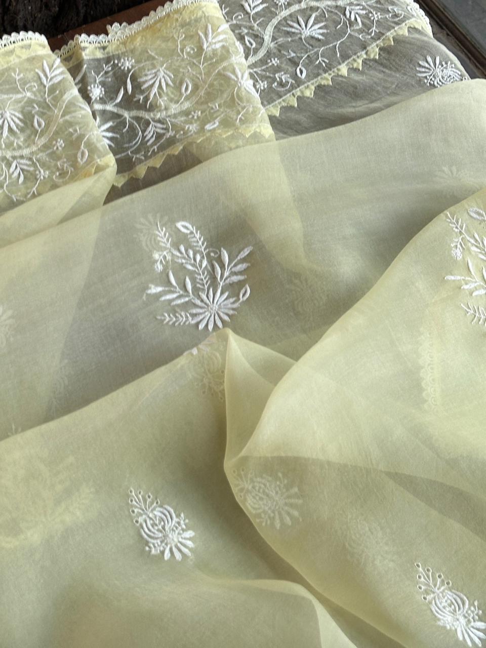 Lemon Shade Jamdani X Chikankari Ready To Wear Kurta Dupatta Set