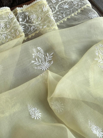 Lemon Shade Jamdani X Chikankari Ready To Wear Kurta Dupatta Set