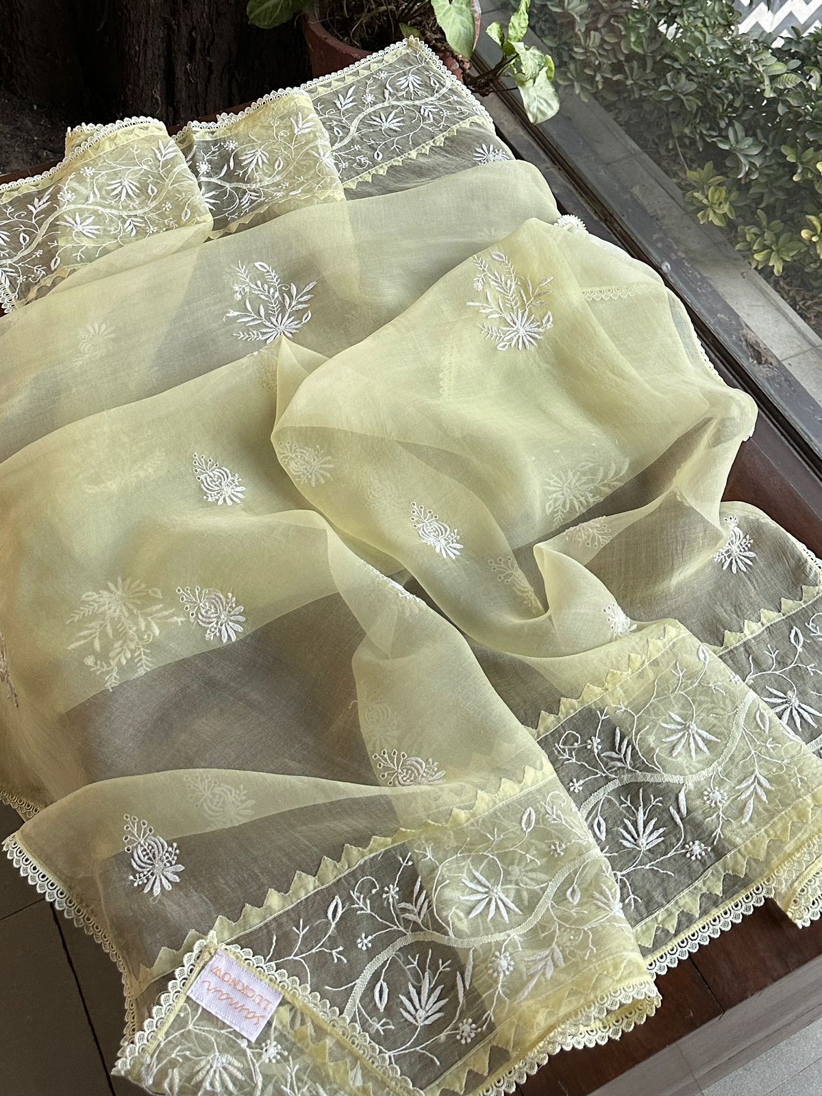 Lemon Shade Jamdani X Chikankari Ready To Wear Kurta Dupatta Set
