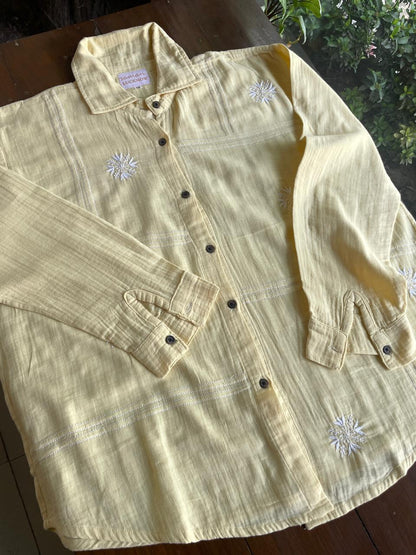Lemon Yellow Embroidered Malmal Shirt