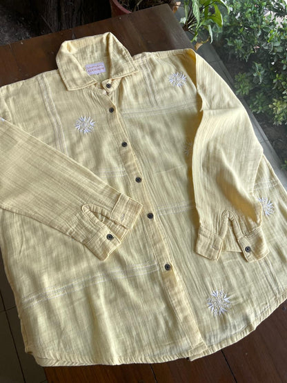 Lemon Yellow Embroidered Malmal Shirt