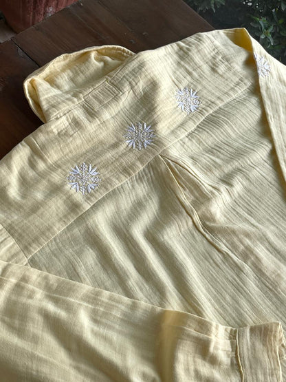 Lemon Yellow Embroidered Malmal Shirt