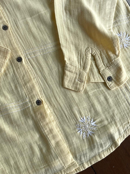 Lemon Yellow Embroidered Malmal Shirt