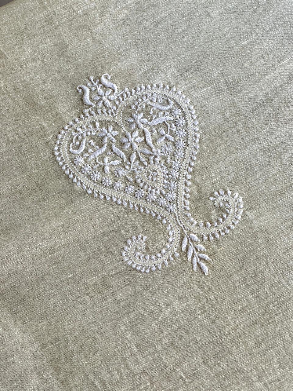 Lemon Yellow Linen Chikankari Unstitched Men's Kurtas Fabric