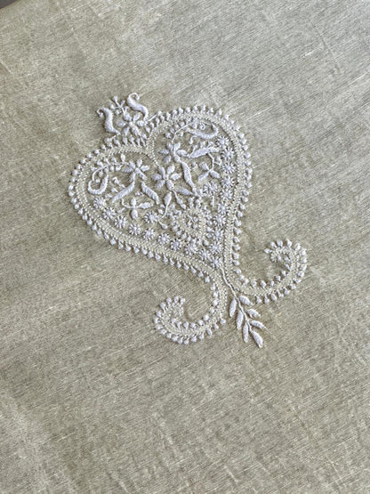 Lemon Yellow Linen Chikankari Unstitched Men's Kurtas Fabric