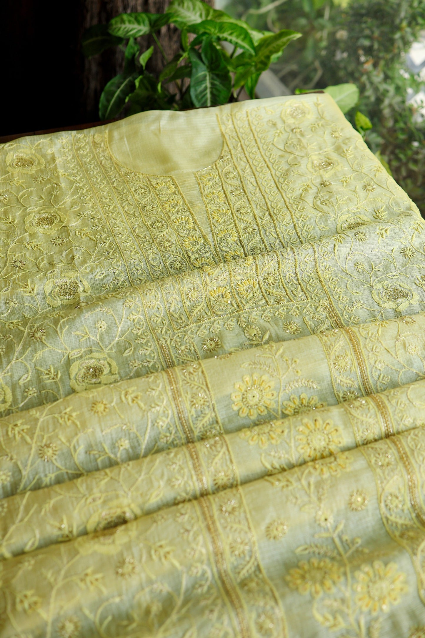 Lemo Rasm Kota Tussar Chikankari Unstitched Chikankari Fabric