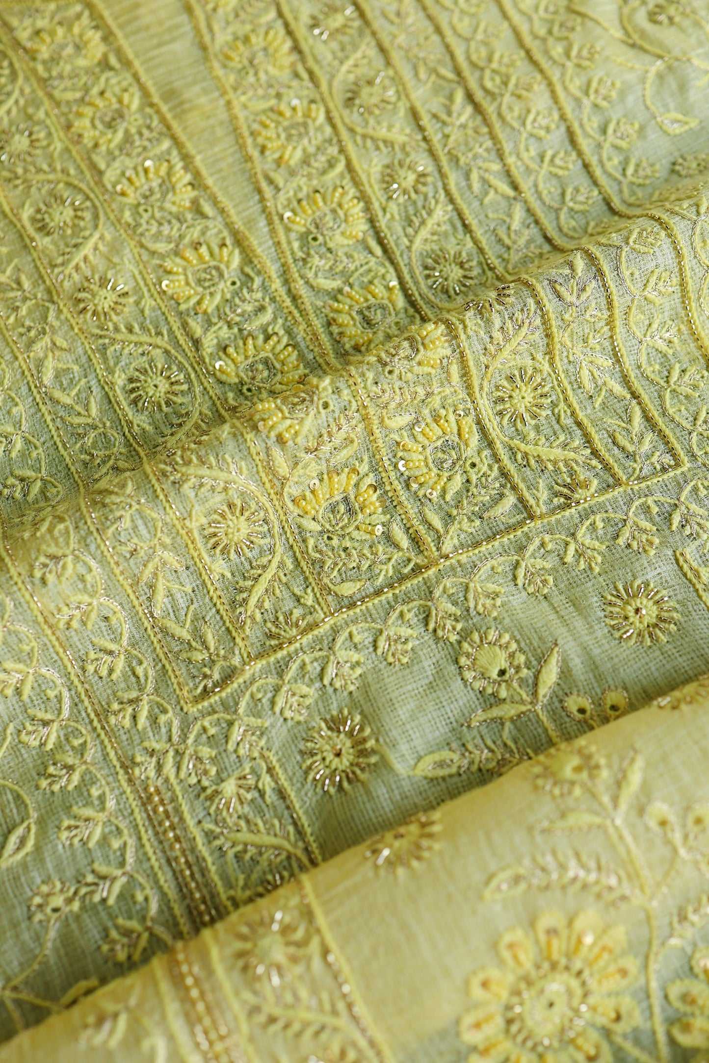 Lemo Rasm Kota Tussar Chikankari Unstitched Chikankari Fabric