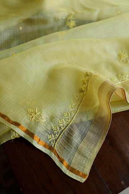 Lemo Rasm Kota Tussar Chikankari Unstitched Chikankari Fabric