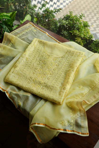 Lemo Rasm Kota Tussar Chikankari Unstitched Chikankari Fabric