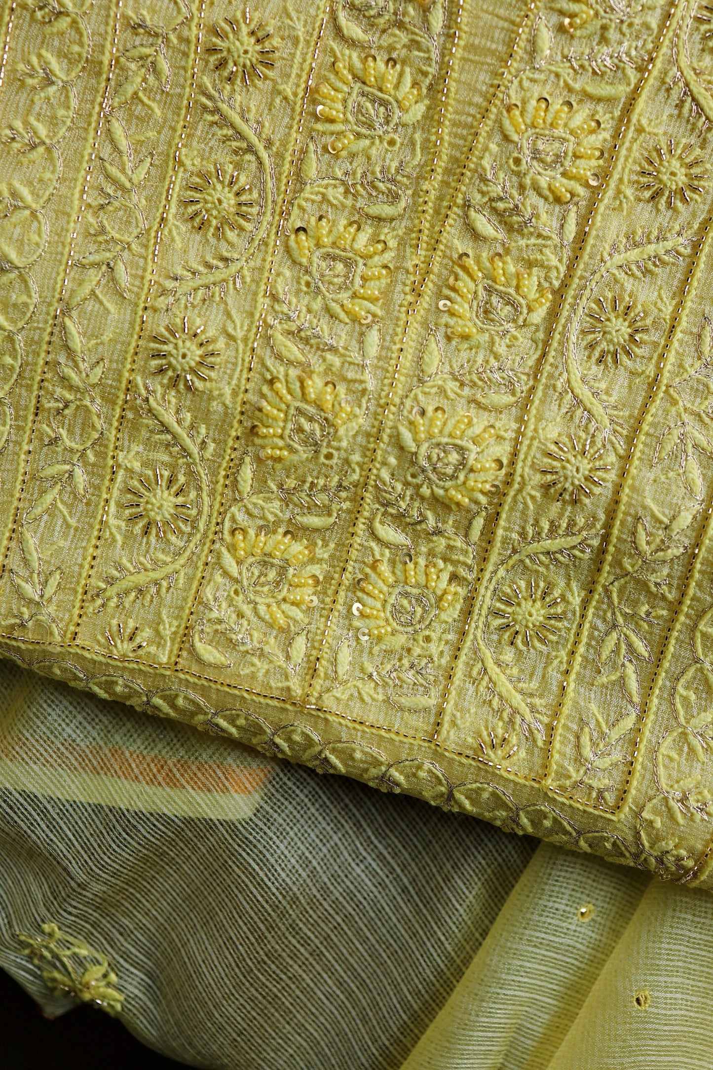 Lemo Rasm Kota Tussar Chikankari Unstitched Chikankari Fabric