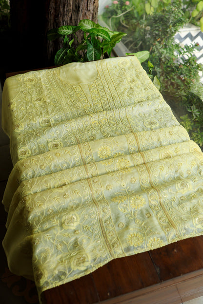 Lemo Rasm Kota Tussar Chikankari Unstitched Chikankari Fabric
