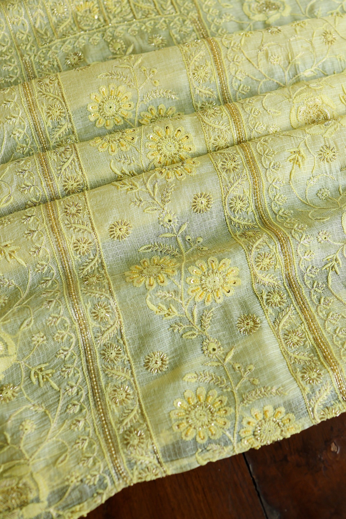 Lemo Rasm Kota Tussar Chikankari Unstitched Chikankari Fabric