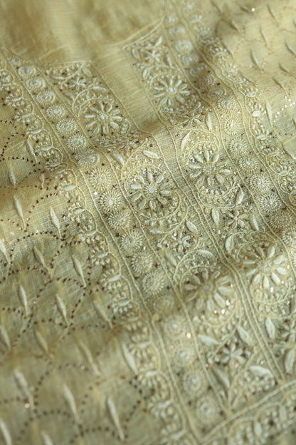 Lemon Yellow Rasm Kota Tussar Chikankari Unstitched Chikankari Fabrics
