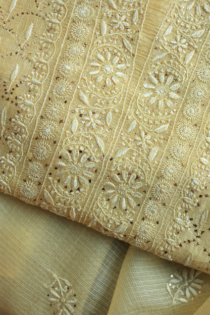 Lemon Yellow Rasm Kota Tussar Chikankari Unstitched Chikankari Fabrics