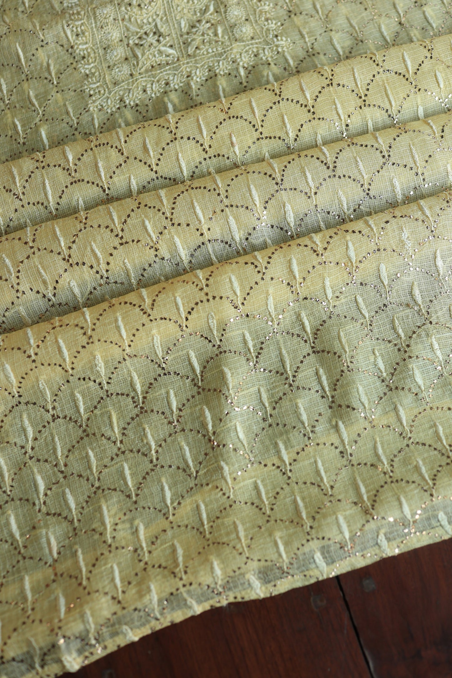 Lemon Yellow Rasm Kota Tussar Chikankari Unstitched Chikankari Fabrics