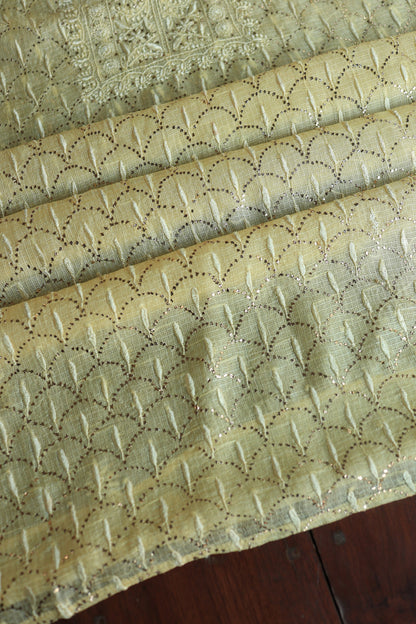 Lemon Yellow Rasm Kota Tussar Chikankari Unstitched Chikankari Fabrics