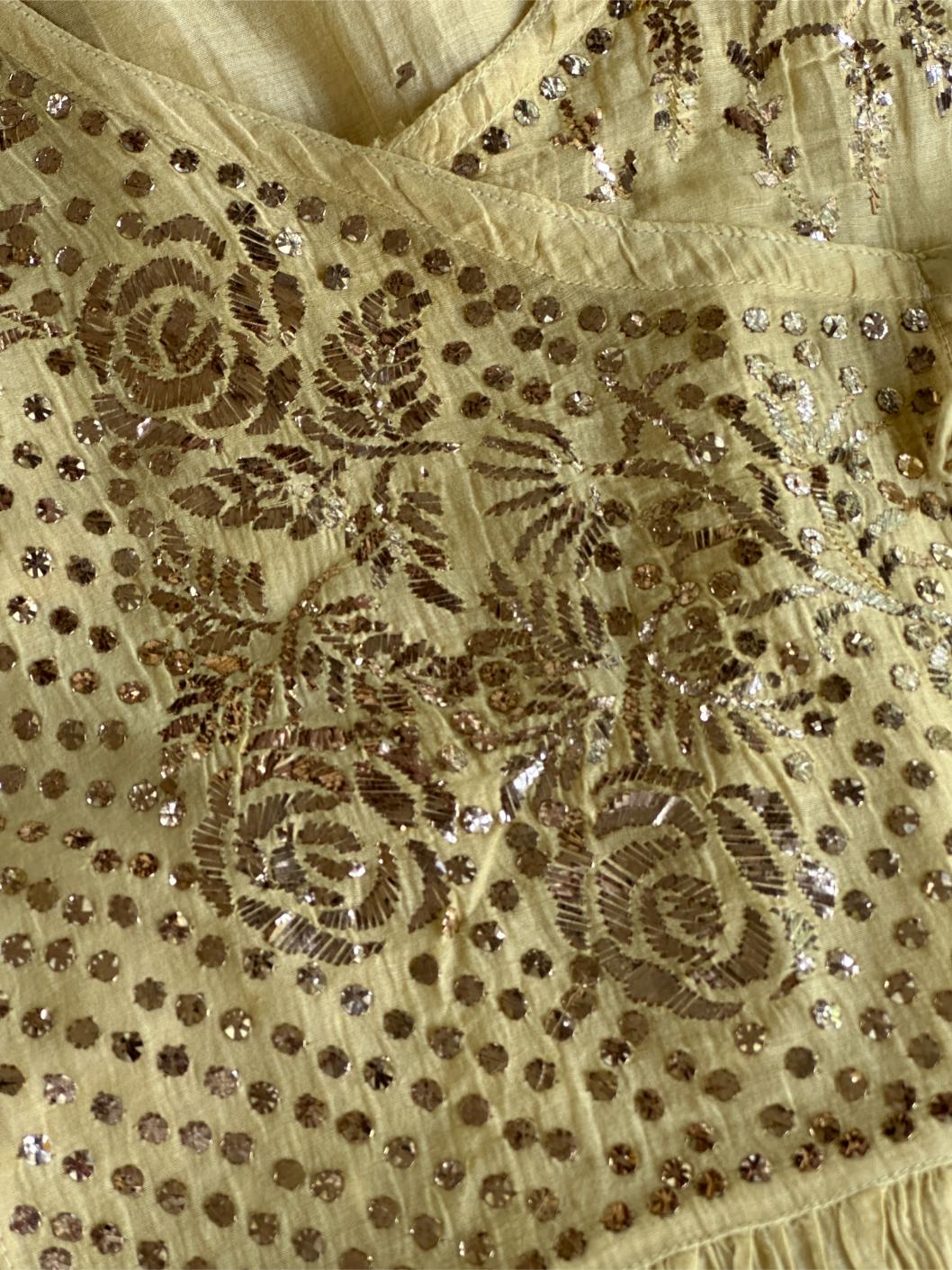 Lemon Yellow Shade Mukaish Kamdani Mul Chanderi Angarkha
