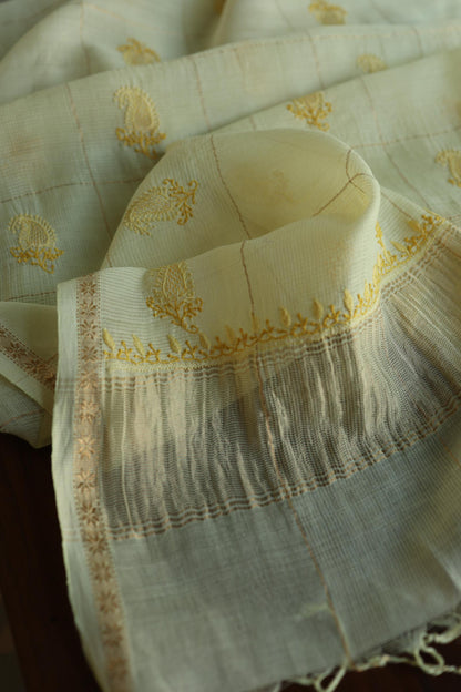 Lemon Yellow Shade Tissue Zari Kota Chikankari Unstitched Fabric