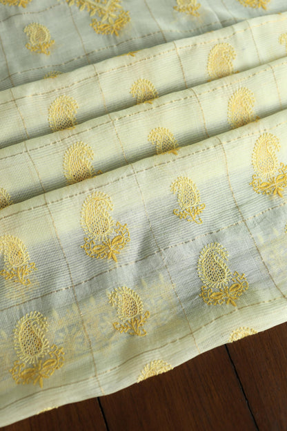 Lemon Yellow Shade Tissue Zari Kota Chikankari Unstitched Fabric