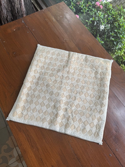 Light Beige Chanderi Cushion Cover with Daraz Appliqué & Shadow Work