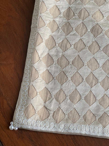 Light Beige Chanderi Cushion Cover with Daraz Appliqué & Shadow Work