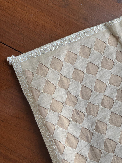 Light Beige Chanderi Cushion Cover with Daraz Appliqué & Shadow Work