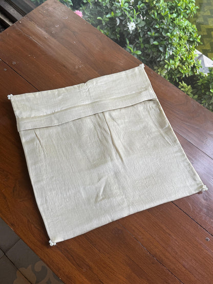 Light Beige Chanderi Cushion Cover with Daraz Appliqué & Shadow Work