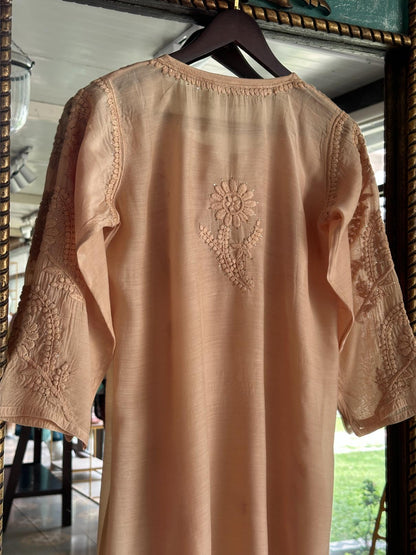 Light Beige Chanderi Mukaish Kamdani Short Kurti
