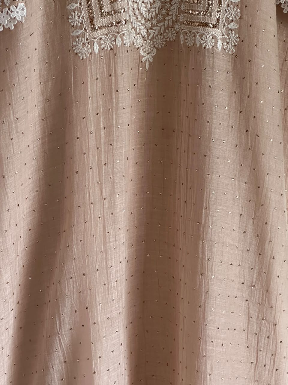 Light Beige Crush Mul Heavy Chikankari Yoke Kurta Set