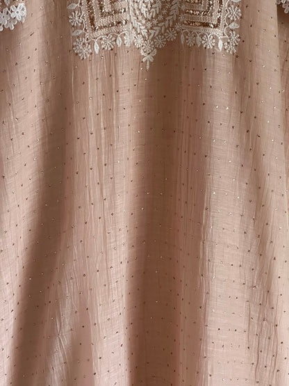 Light Beige Crush Mul Heavy Chikankari Yoke Kurta Set